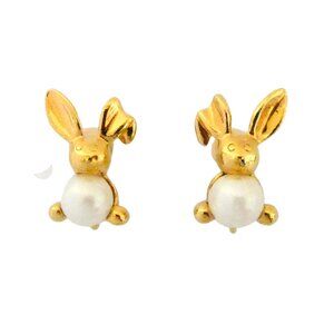 vtg AVON Pearly Bunny earrings clip on 1995 faux pearl